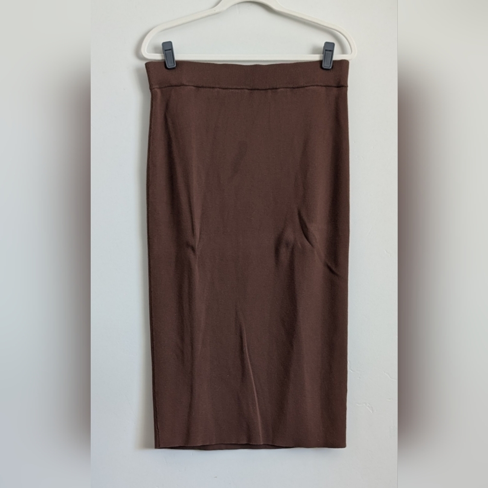 Open Edit Elegant Brown Pencil Skirt for Women